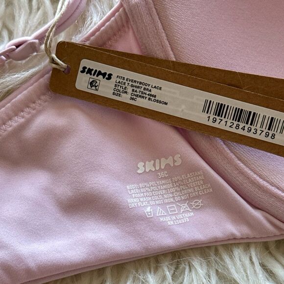 Skims Fits Everybody Lace T-shirt Bra Cherry Blossom 36C - Picture 7 of 7
